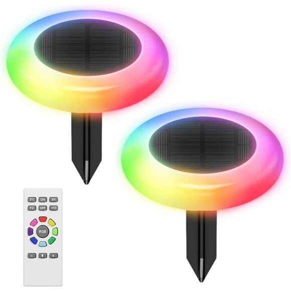 Colorful Solar Lights for Outside, 2 Pack Solar Pathway Lights Outdoor - Picture 1 of 7